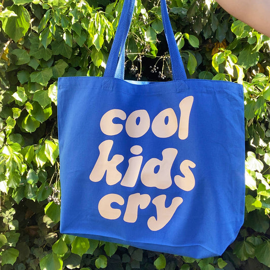 Blue Cool Kids Cry Large Tote Bag