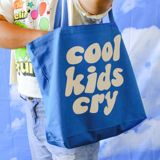 Blue Cool Kids Cry Large Tote Bag