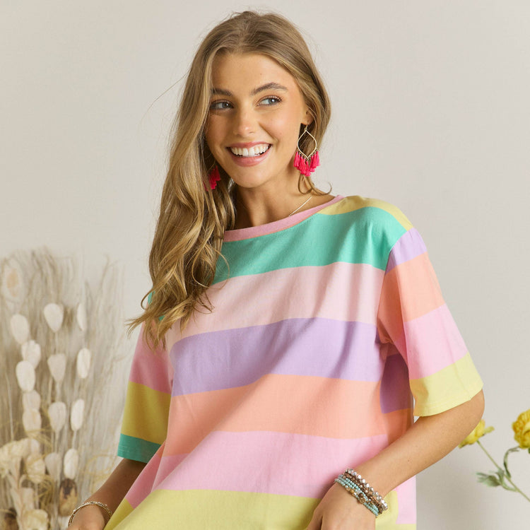 Pastel Rainbow Stripe Short Sleeve Top