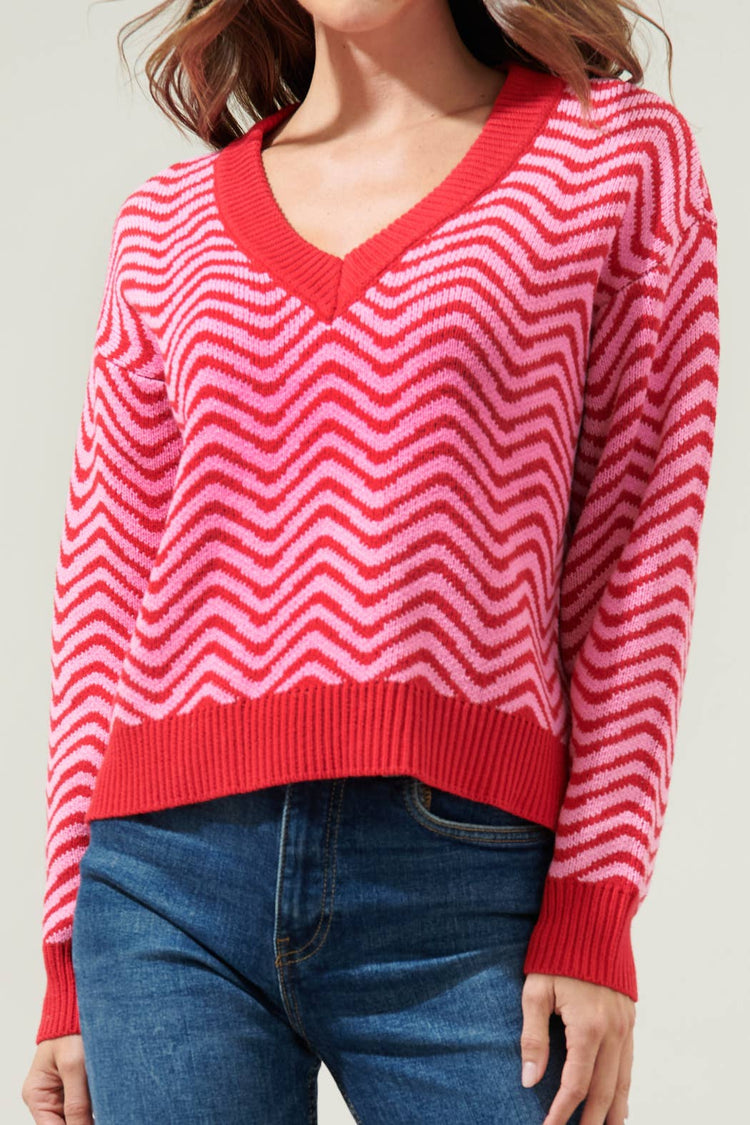 Red/Pink Zebra Long Sleeve Sweater