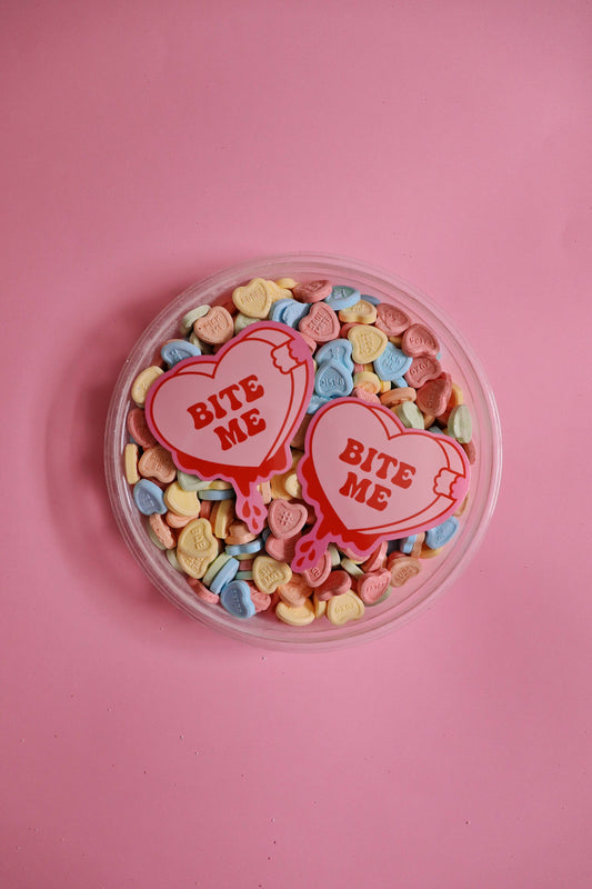 BITE ME Candy Heart Sticker