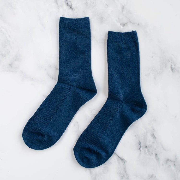 Blue Solid Color Wool Blend Socks