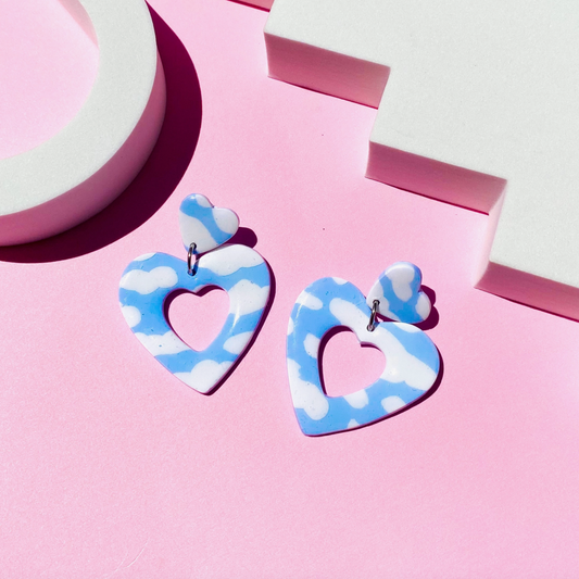 Cloud Heart Clay Polymer Clay Dangle Earrings