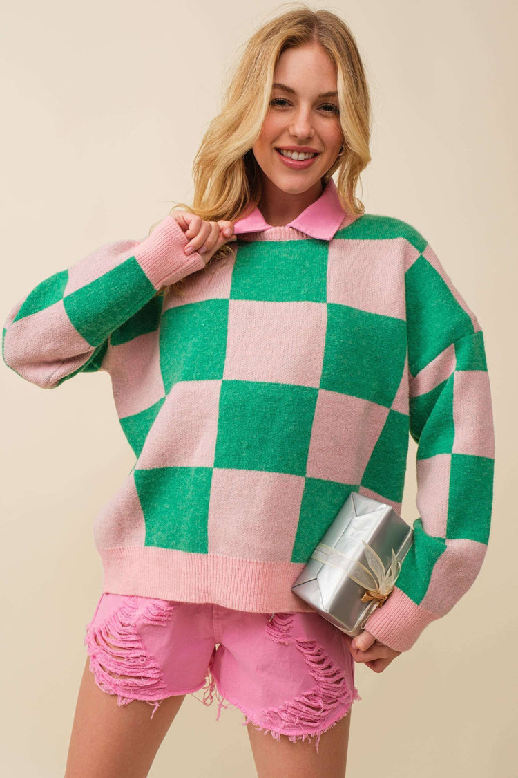 Pink/Green Checkerboard Sweater