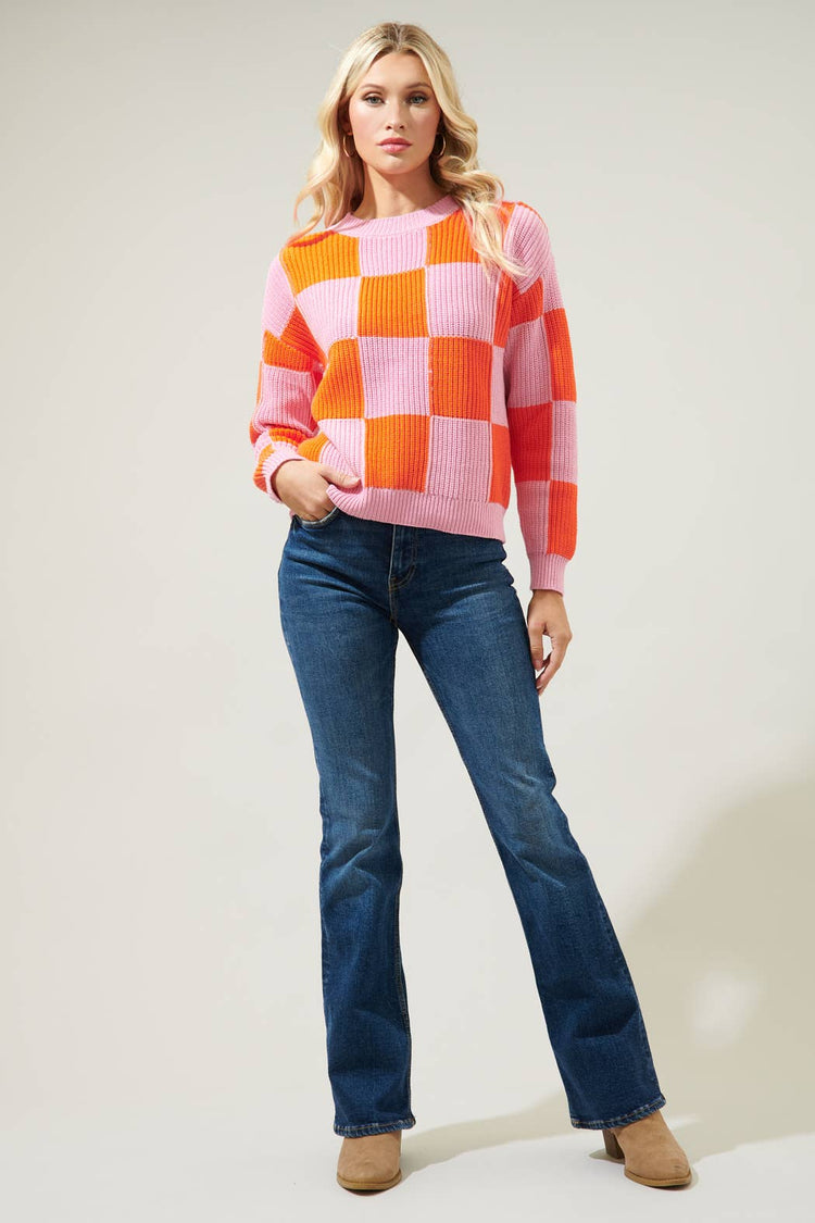 Pink/Orange Checkerboard Sweater