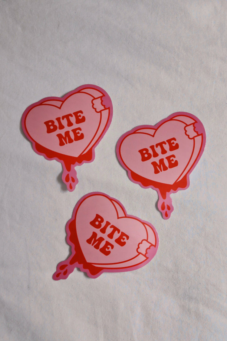 BITE ME Candy Heart Sticker