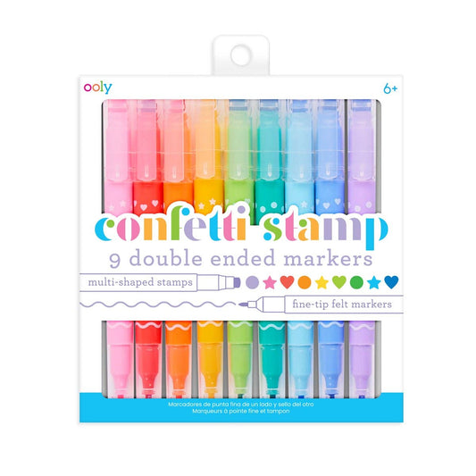 Confetti Stamp Double-Ended Markers, Set of 9