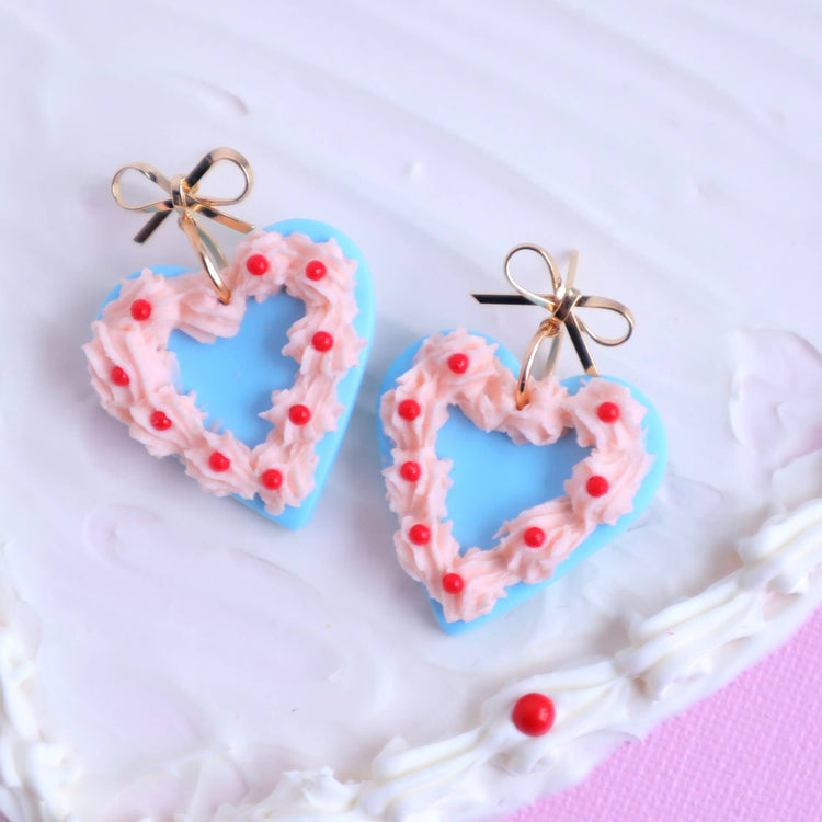 Blue Vintage Heart Cake Earrings