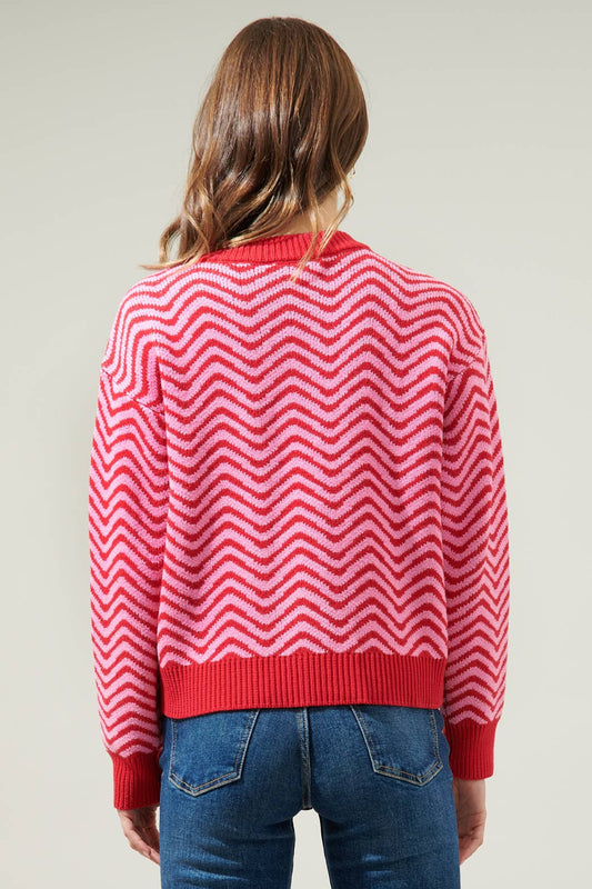 Red/Pink Zebra Long Sleeve Sweater