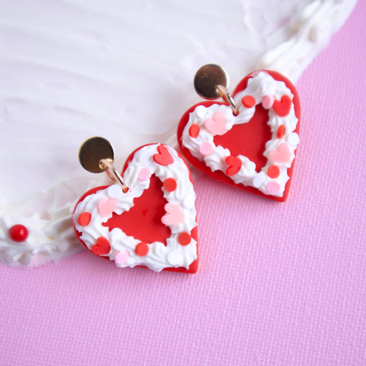 Red Vintage Heart Cake Earrings