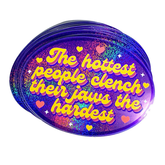 Hottest Clench Jaws Retro Oval Holographic Glitter Bumper Sticker