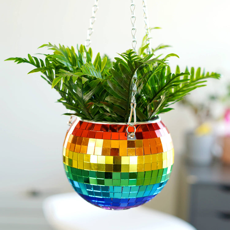 6" Rainbow Disco Ball Hanging Planter