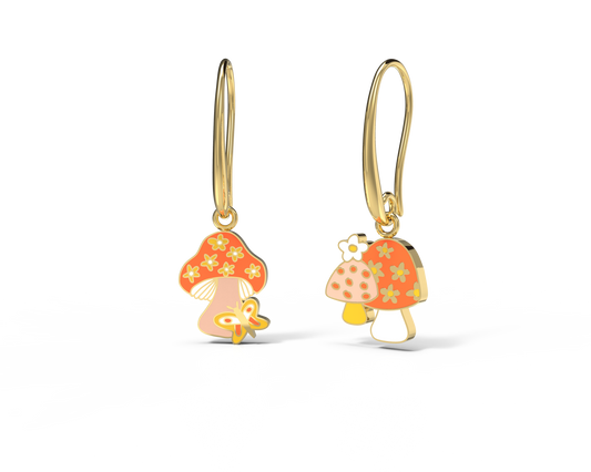Mushroom Butterfly 18K Gold Earrings