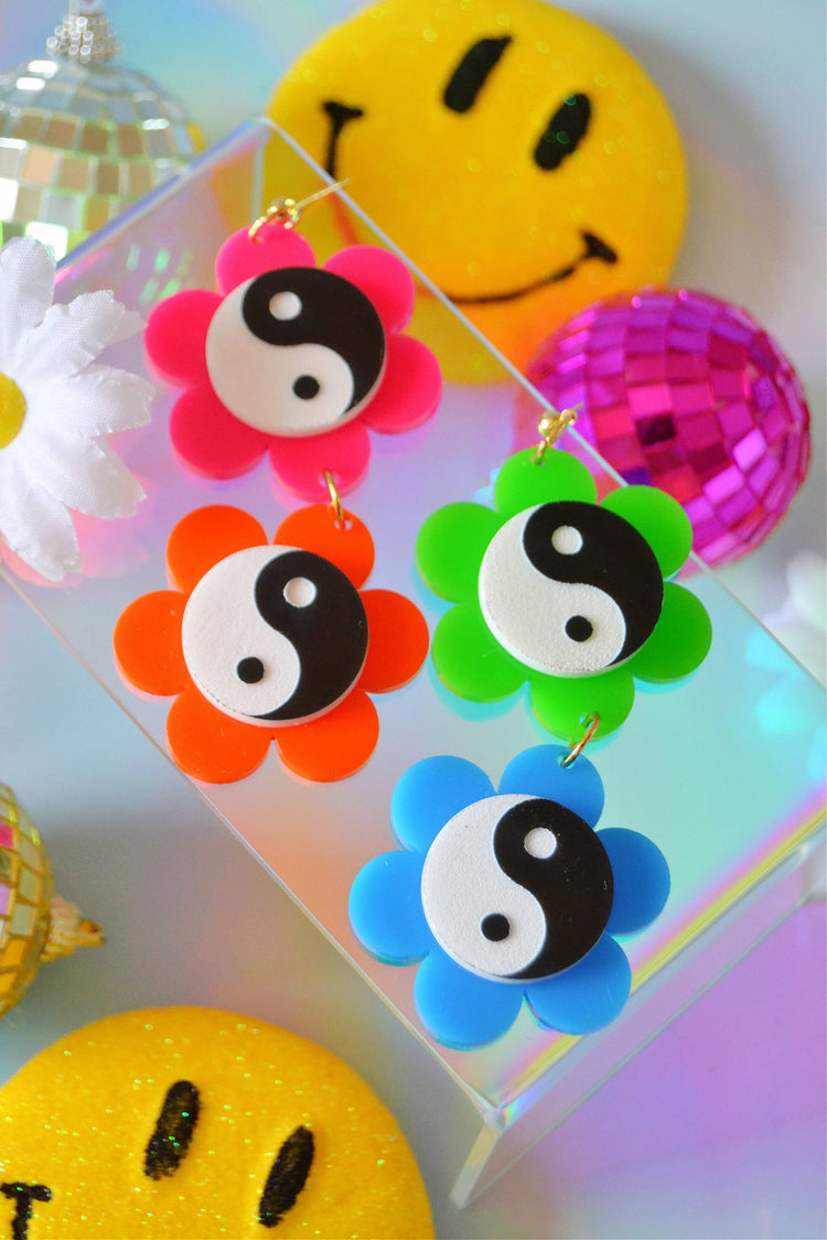 Groovy Yin Yang Flower Earrings