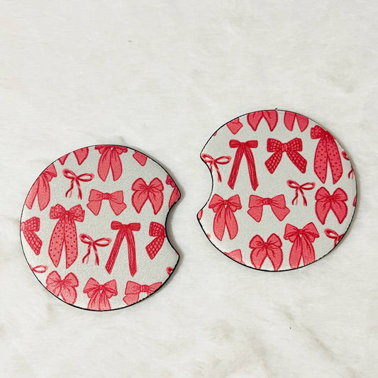 Coquette Pink Bows Car Coasters, Set of 2