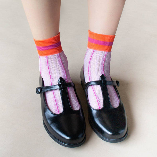 Lilac Ankle Mesh Striped Socks