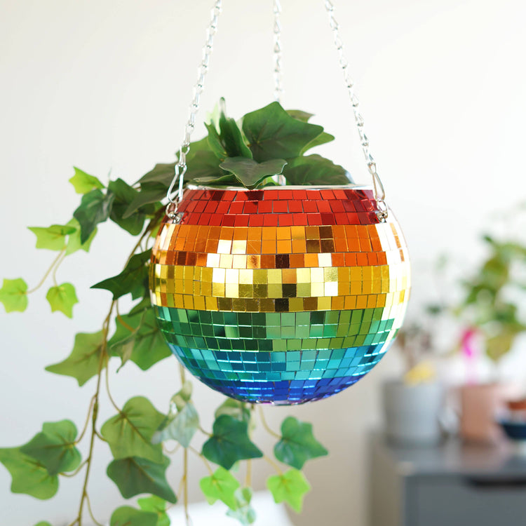 8" Rainbow Disco Ball Hanging Planter