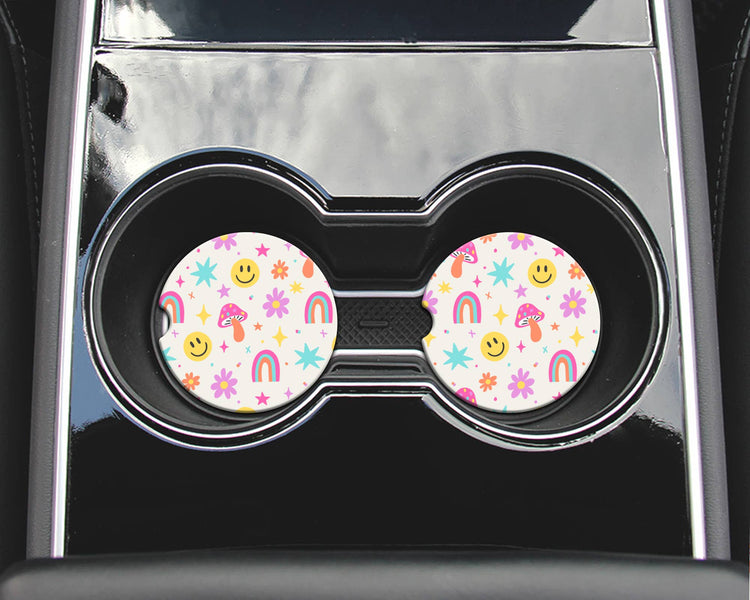 Happy Rainbow Car Coasters, Set of 2